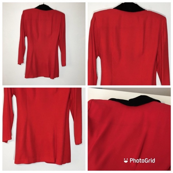 Vintage 80s 90s Red Wrap Top with Velvet Lapel, Christmas - Picture 4 of 10